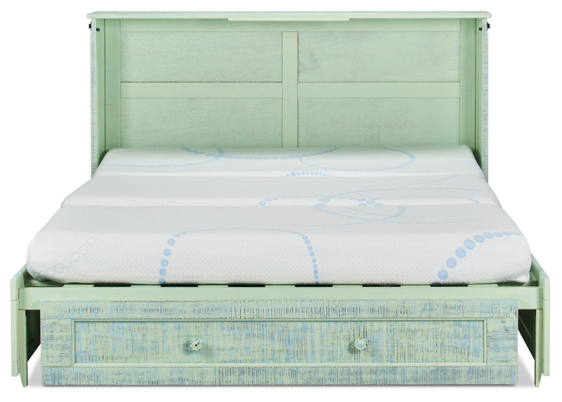 Parker Cabinet Bed with Memory Foam Mattress, Seafoam - Queen Size
