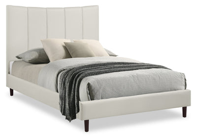 Paseo Platform Bed in Taupe Vegan-Leather Fabric - Full Size | Lit plateforme rembourré Paseo en tissu de cuir végétalien taupe - format lit double