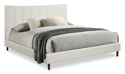 Paseo Platform Bed in Taupe Vegan-Leather Fabric - King Size | Lit plateforme rembourré Paseo en tissu de cuir végétalien taupe - format très grand lit