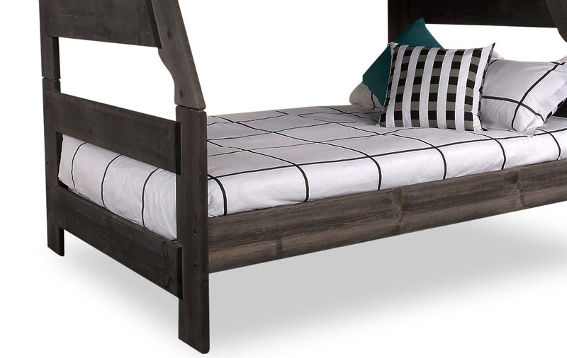 Piper Bunk Bed with Guard Rail for Kids, Solid Pine, Driftwood Grey - Twin/Full