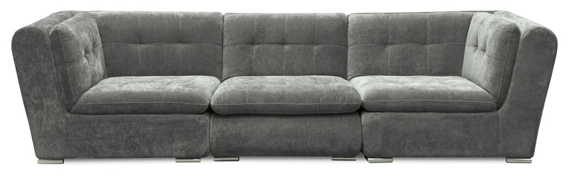 Scott Living Plaza Modular 117\" Fabric Sofa with Tufted Back Cushions and Metal Legs - Grey