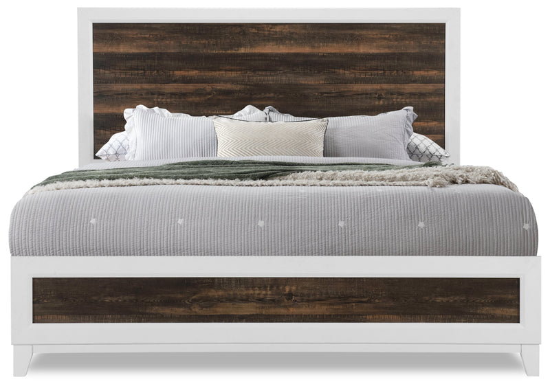 Remi Panel Bed with Headboard & Frame, Rustic, Twotone Brown & Whi