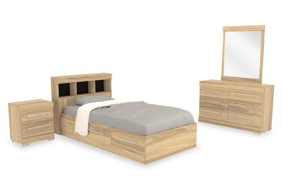Riley Mates Bed 6pc Set with Bookcase Headboard, Dresser, Mirror & Nightstand, Natural - Twin Size | Ensemble lit matelot Riley 6 pièces avec tête de lit bibliothèque, commode, miroir et table de nuit, naturel - format lit simple