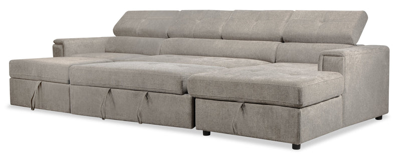 Savvy 3 Piece Linen Look Fabric Sleeper Sectional with Two