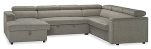 Savvy 3-Piece Left-Facing Linen-Look Fabric Sleeper Sectional with Storage Chaise and Adjustable Headrests - Grey