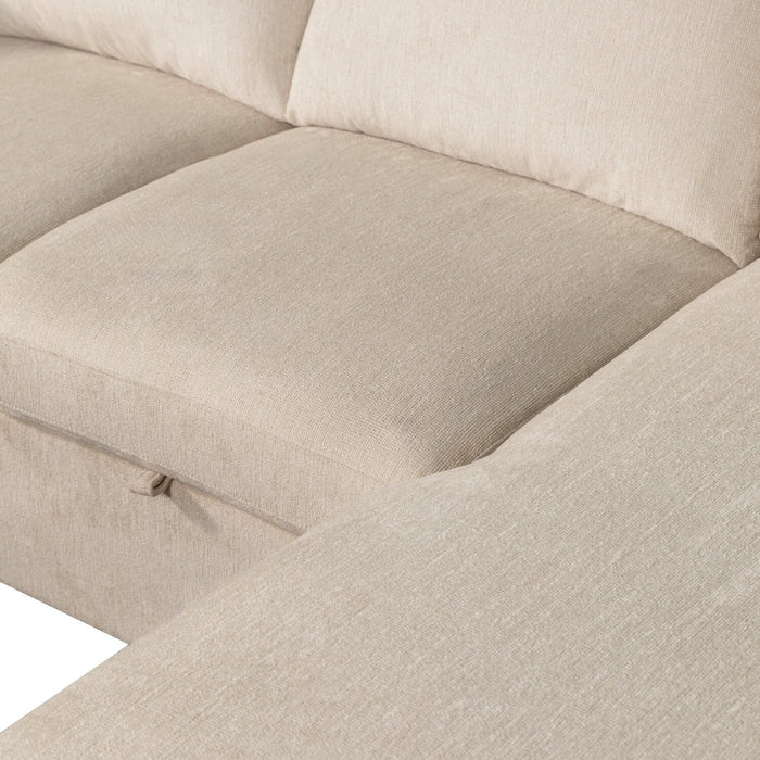 Envy 5-Piece Right-Facing Chenille Fabric Sleeper Sectional with Storage Chaise - Almond Beige
