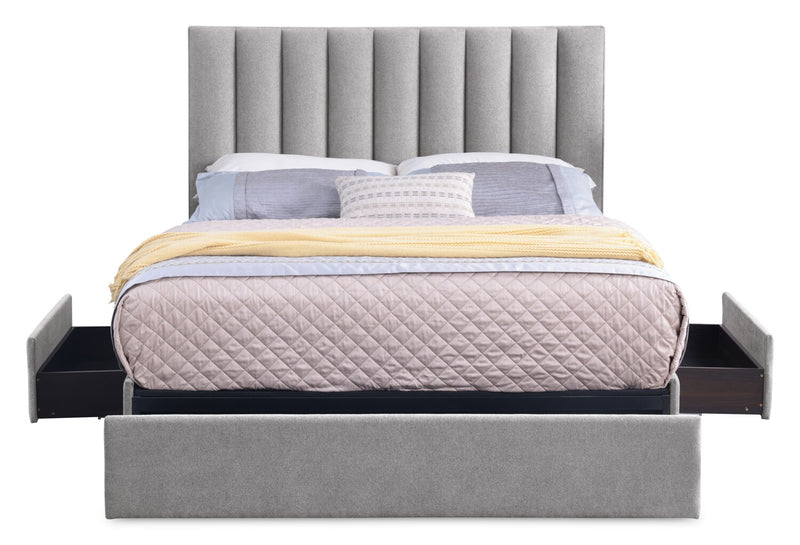 Amos Upholstered Storage Bed Base in Grey Fabric with 3 Built-in Drawers  - Queen Size