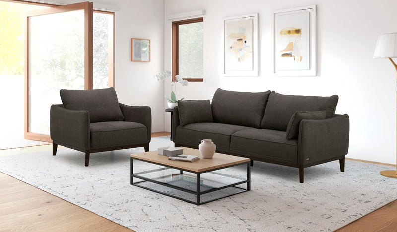 Cindy Crawford Home Gena 78.7\" Linen-Look Fabric Condo Size Sofa with Removable Back Cushions - Charcoal Grey