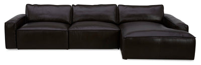 Sedona 3-Piece Genuine Leather Right-Facing Modular Sectional - Chocolate | Sofa sectionnel modulaire de droite Sedona 3 pièces en cuir véritable - chocolat