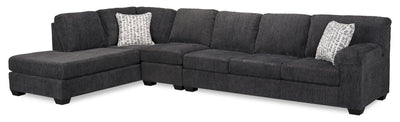 Made in Canada Morgan 3-Piece Left-Facing Chenille Fabric Sectional with Sofa and Accent Pillows - Grey | Sofa sectionnel de gauche Morgan 3 pièces fabriqué au Canada en tissu de chenille avec sofa et coussins décoratifs - gris