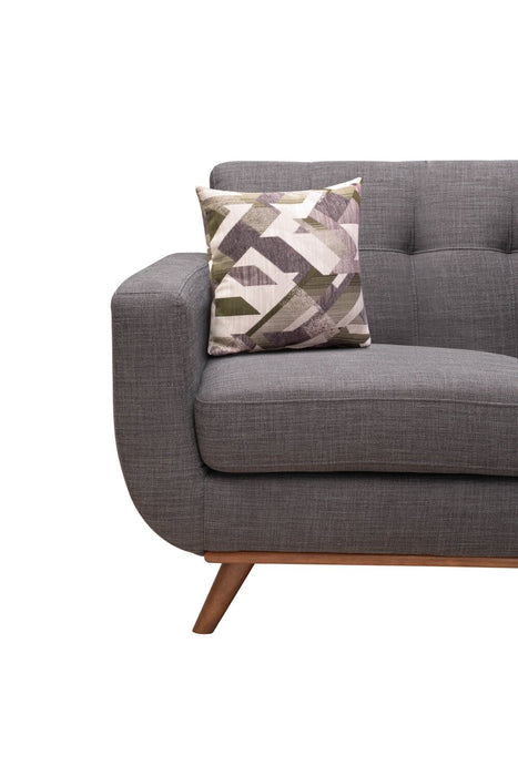 Kort & Co. Freeman 88\" Linen-Look Fabric Sofa with Wood Base and Tufted Back Cushions - Charcoal Grey