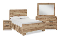 Derekson 6pc Bedroom Set with Side Storage Bed, Dresser, Mirror & Nightstand, Natural - Queen Size