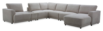 Voyage Modular 7-Piece Right-Facing Fabric Sectional with Console and Removable Back Cushions – Taupe | Sofa sectionnel modulaire de droite Voyage 7 pièces en tissu avec console et coussins de dossier amovibles - taupe