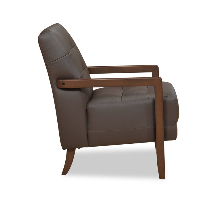 Enzo 26\" Genuine Leather Accent Chair with Biscuit Tufting, Track Arms and Wood Legs - Dark Brown