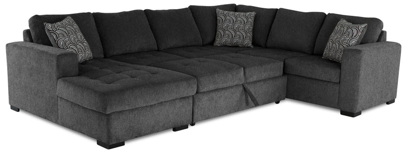 Made in Canada Legend 4-Piece Left-Facing Chenille Fabric Sleeper Sectional with Storage Chaise - Pepper Grey