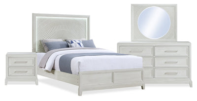 Vida 6pc Bedroom Set with Panel Bed, Dresser, Mirror & Nightstand, Sand - Queen Size | Ensemble de chambre à coucher Vida 6 pièces sable avec lit à panneaux, commode, miroir et table de nuit - format grand lit