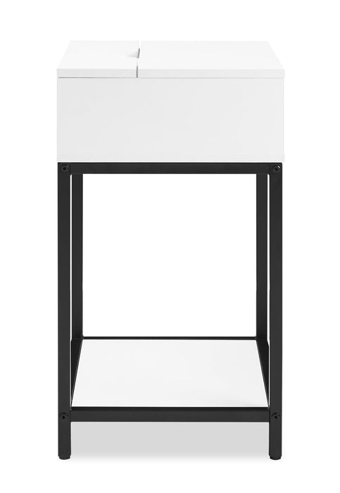 Akio Bedside 1-Drawer Nightstand with Lift-top Storage, 18\"W x 25.75\"H - White/Black