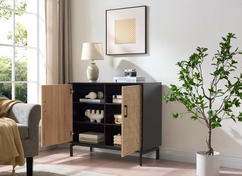 Alenna 36\" 2-Door Accent Cabinet - Black with Weathered White Doors