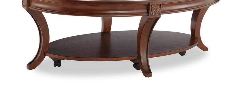 Kerwin 50" Traditional Oval Coffee Table with Shelf and Casters - C... - The Brick