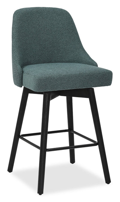 Nash Counter-Height Stool with Swivel Seat & Polyester Fabric, 26.5"H, Wood & Metal - Blue | Tabouret 26.5 po Nash de hauteur comptoir en tissu de polyester, bois et en métal avec siège pivotant - bleu