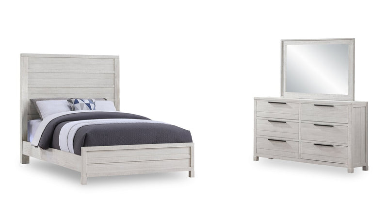 Haven 5pc Bedroom Set with Panel Bed, Dresser & Mirror, White - Queen Size