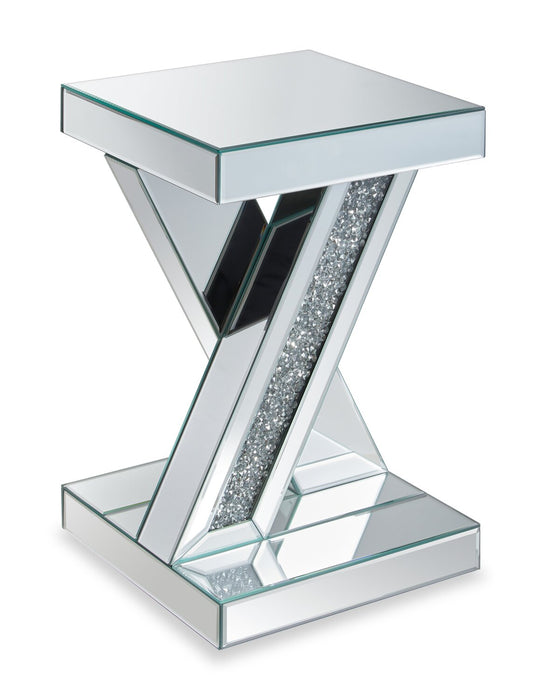 Lydia 12\" Mirrored Accent Table with Crystals - Silver