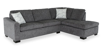 Aubrey 114" Right-Facing Chenille Fabric Eurostyle Queen Sofa Bed Sectional with Wooden Legs – Grey | Sofa-lit sectionnel de droite avec grand lit Aubrey de 114 po de style européen en tissu de chenille avec pattes en bois - gris