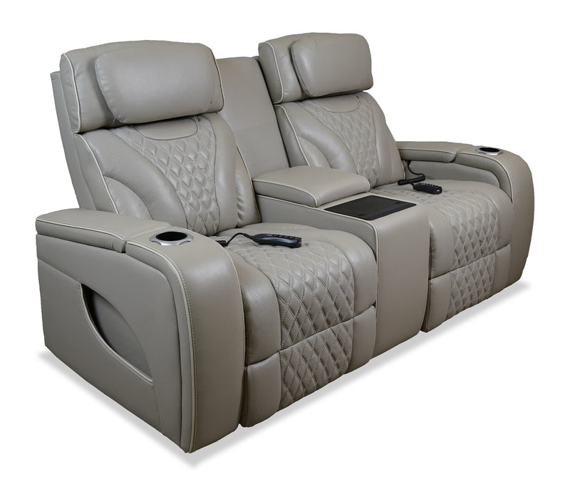 Elite 74\" Genuine Leather Massage Power Reclining Loveseat with Immersive Audio and Power Headrests - Putty