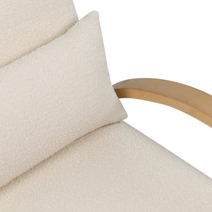 Loft 27.55\" Boucle Fabric Accent Chair with Accent Pillow and Wood Armrests and Legs - White