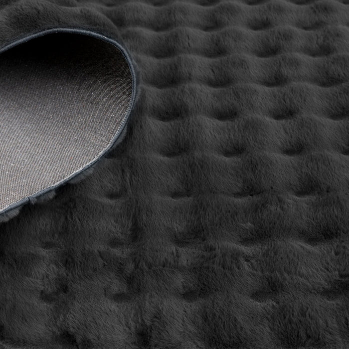 Faux Fur Bubble Dark Grey Area Rug with Memory Foam Backing - 5' x 7'