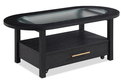 Dalton 47.5" Coffee Table with Glass Top and Drawer - Black | Table à café Dalton de 47.5 po avec dessus en verre et tiroir - noire