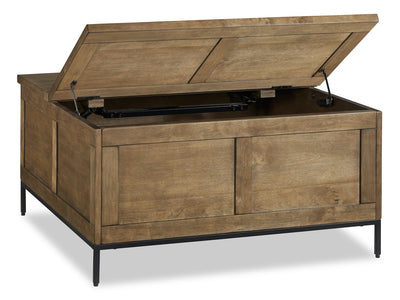 York 36” Rustic Solid Wood Lift Top Coffee Table with Storage - Brown | Table à café rustique York de 36 po en bois massif avec dessus relevable et rangement - brune