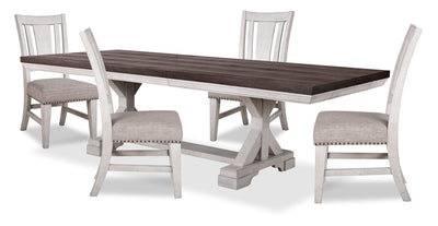 Willow 5pc Dining Set with Table & 4 Chairs, 84-106"W Extension - Rustic White & Brown | Ensemble de salle à manger Willow 5 pièces avec table, rallonge de 84 po à 106 po (L) et 4 chaises - blanc rustique et brun