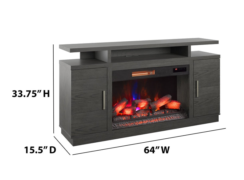 Breya 64\" Modern Electric Fireplace TV Stand with Storage & USB Charging for TVs up to 70\"- Grey