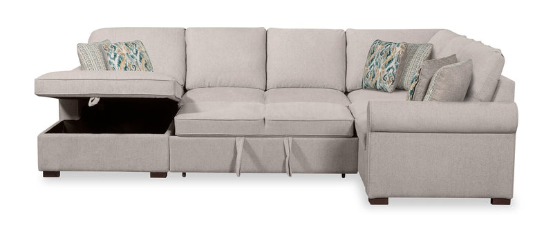 Scott Living Haven 4-Piece Left-Facing Chenille Fabric Sleeper Sectional with Storage Chaise - Grey