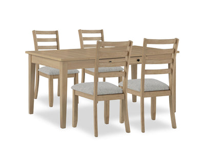 Cove 5pc Dining Table Set with Table & 4 Chairs, Storage Drawers, Melamine, 66"W - Natural/Grey | Ensemble de salle à manger Cove 5 pièces en mélamine avec table de 66 po (L), tiroirs de rangement et 4 chaises - naturel et gris