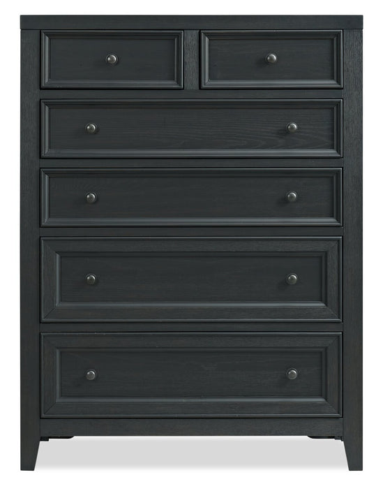 Casa Bedroom Chest of Drawers, 6-Drawer, 39\"W x 52\"H, Wood - Black