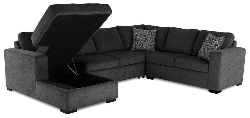 Made in Canada Legend 4-Piece Left-Facing Chenille Fabric Sleeper Sectional with Storage Chaise - Pepper Grey