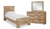 Derekson 5pc Bedroom Set with Panel Bed, Dresser & Mirror for Kids, Natural - Twin Size