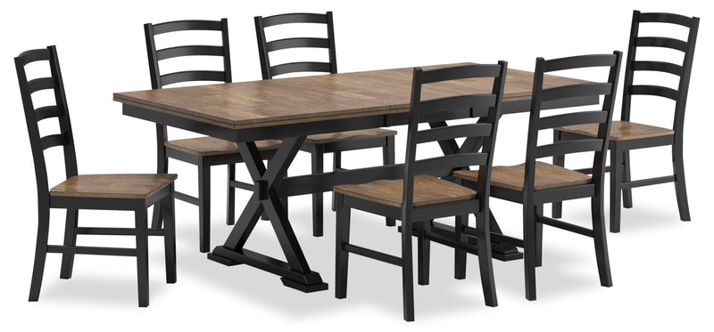 Raven 7pc Dining Package with 60-78\"W Extension Table & 6 Chairs - Two-Tone Black & Brown