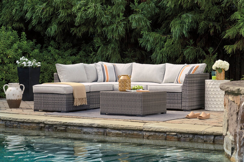 Victoria 4-Piece Outdoor Patio Set with Loveseat, Armless Chair, Corner Chair & Ottoman - Weather Resistant - Grey