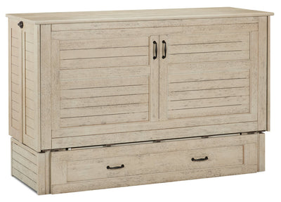 Parker Cabinet Bed with Memory Foam Mattress, Brushed Driftwood - Queen Size | Armoire-lit Parker - Taupe