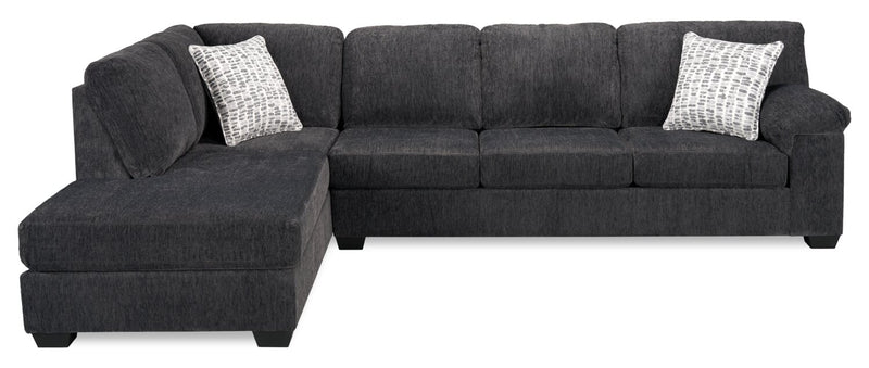 Made in Canada Morgan 2-Piece Left-Facing Chenille Fabric Sectional with Sofa and Accent Pillows - Grey