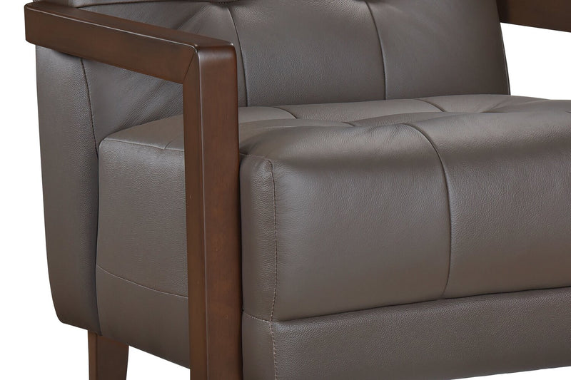 Enzo 26\" Genuine Leather Accent Chair with Biscuit Tufting, Track Arms and Wood Legs - Dark Brown