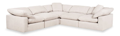 Eclipse Modular 5-Piece Linen-Look Fabric Sectional with Reversible Feather Down Cushions - Linen White | Sofa sectionnel modulaire Eclipse 5 pièces en tissu d’apparence lin avec coussins réversibles en duvet et plumes - blanc lin
