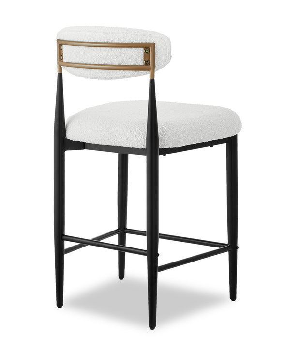 Kort & Co. Capri Counter-Height Stool with Boucle Fabric & Gold Accent, Metal - White