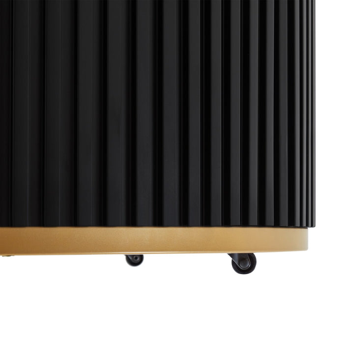 Kort & Co. Capri 32” Modern Round Coffee Table with White Sintered Stone Top and Casters - Black and Gold