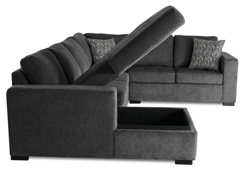 Made in Canada Legend 4-Piece Left-Facing Chenille Fabric Sleeper Sectional with Storage Chaise - Pepper Grey