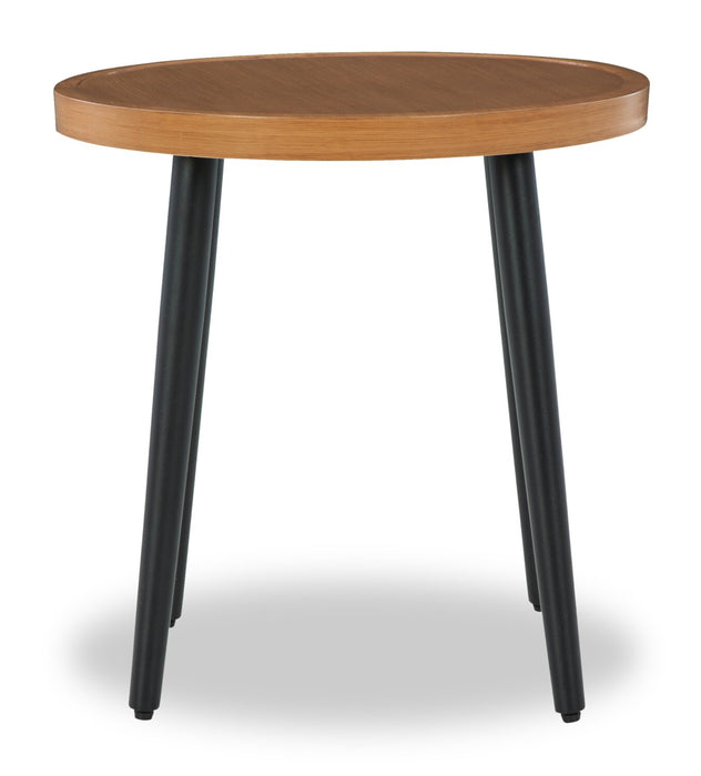 Tofino Outdoor Patio Round End Table - 22\"W, Aluminum, UV & Weather Resistant - Brown/Black