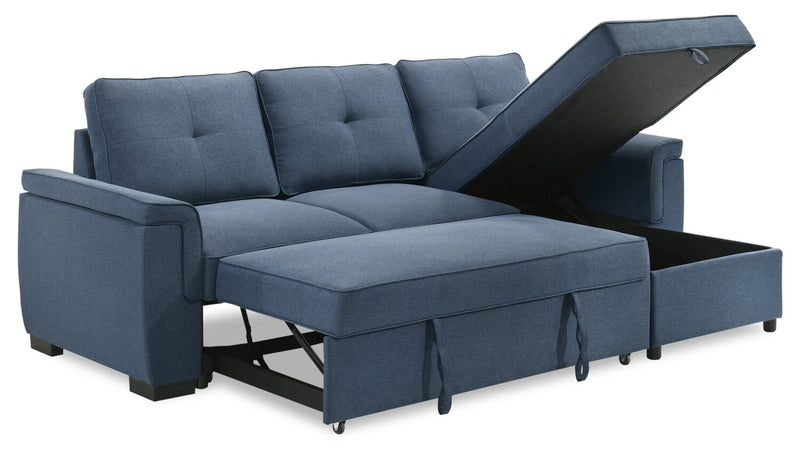 Eden 2-Piece Reversible Fabric Sleeper Sectional with Storage Chaise and Removable Back Cushions - Blue